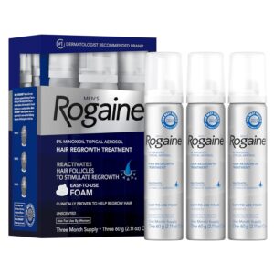 Rogaine Men's 5% Minoxidil Foam for Hair Regrowth, Topical Hair Loss Treatment for Men to Regrow Fuller, Thicker Hair, Unscented Minoxidil Topical Aerosol, 3-Month Supply, 3 x 2.11 oz
