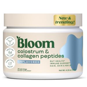 Bloom Nutrition Bovine Colostrum Powder for Gut Health, Immune Support, Hair Growth & Beauty Supplement, Gluten Free, Sugar Free | Unflavored, 25 Servings