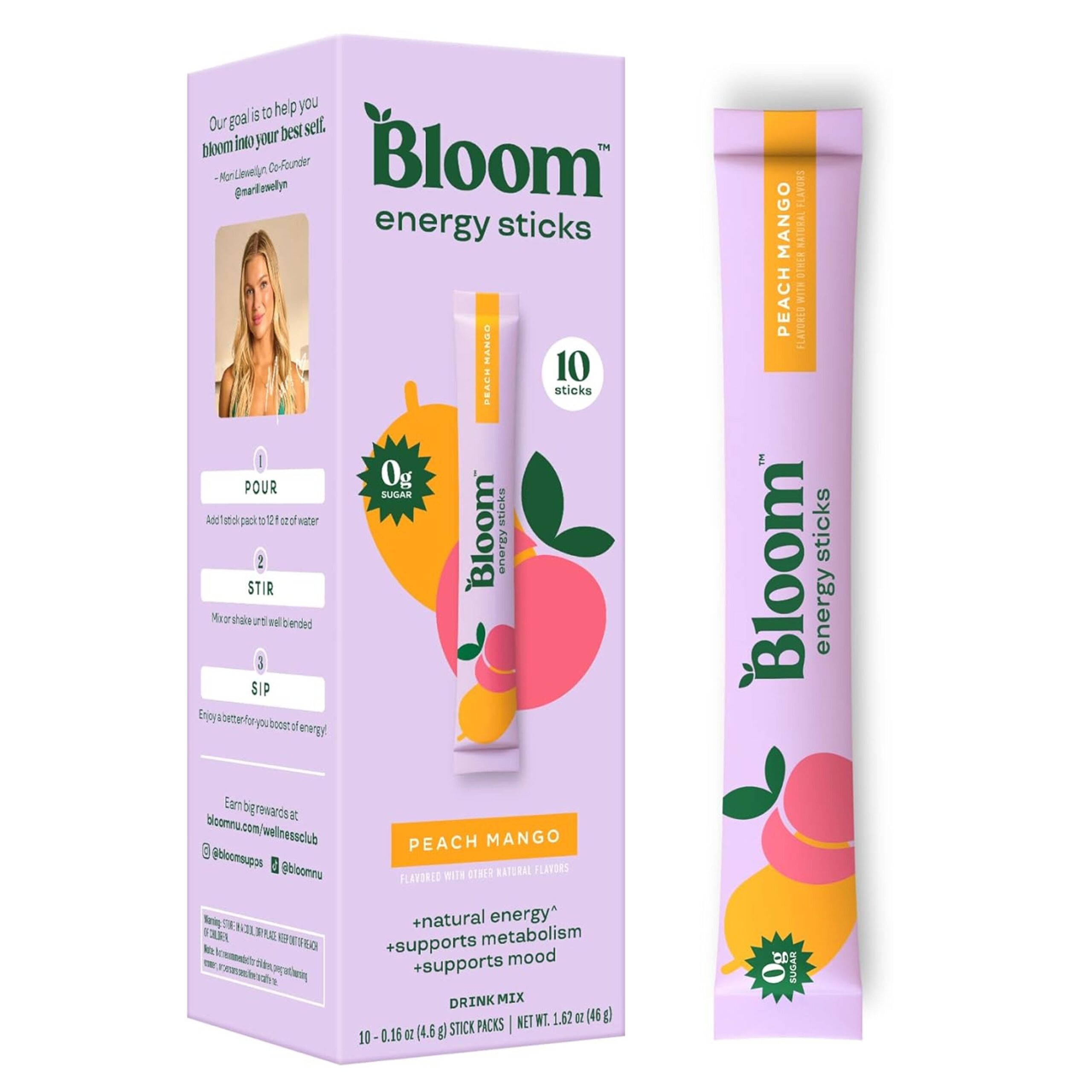 Bloom Nutrition Energy Drink Powder Packets, Sugar Free Energy Drink Mix with L-Theanine, B Vitamins & Natural Caffeine, On the Go Powder Sticks for Natural Energy, 10 Calories , (10 Sticks) - Image 2