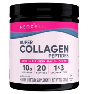 NeoCell Super Collagen Peptides, 10g Collagen Peptides per Serving, Gluten Free, Keto Friendly, Non-GMO, Grass Fed, Healthy Hair, Skin, Nails and Joints, Unflavored Powder, 7 oz.,
