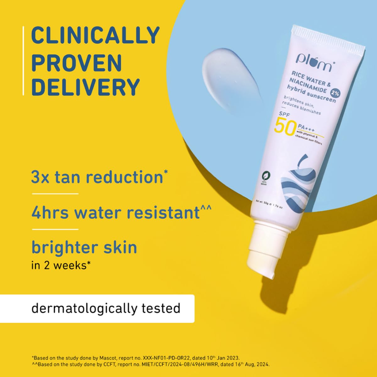 Plum 2% Niacinamide Sunscreen SPF 50 PA+++ With Rice Water | 4-hr Water Resistant | No White Cast, Lightweight, Non-Sticky | 100% Vegan | 50g - Image 3