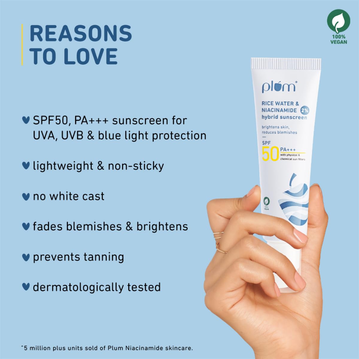 Plum 2% Niacinamide Sunscreen SPF 50 PA+++ With Rice Water | 4-hr Water Resistant | No White Cast, Lightweight, Non-Sticky | 100% Vegan | 50g - Image 5