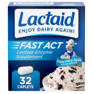 Lactaid Fast Act Lactose Intolerance Relief Caplets with Lactase Enzyme to Prevent Gas, Bloating & Diarrhea Due to Lactose Sensitivity, Ideal for Travel & On-The-Go, 32 Packs of 1-Count