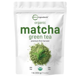Micro Ingredients Organic Matcha Green Tea Powder, 1lb | Premium First Harvest Japanese for Daily Beverage | 100% Pure Culinary Grade | No Sugar,