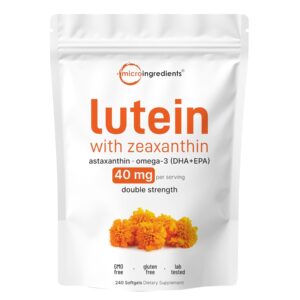 Micro Ingredients Lutein & Zeaxanthin 40mg Softgels, 240 Count, with Astaxanthin, Omega-3s, & Phospholipids | Eye + Vision Health Vitamins