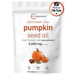 Micro Ingredients Pumpkin Seed Oil with Saw Palmetto, 3000mg Per Serving, 300 Softgels | Cold Pressed, Pure Virgin Oil, Essential Fatty Acids & Phytosterols | Supports Hair, Urinary, Bladder & Prostate Health | Non-GMO