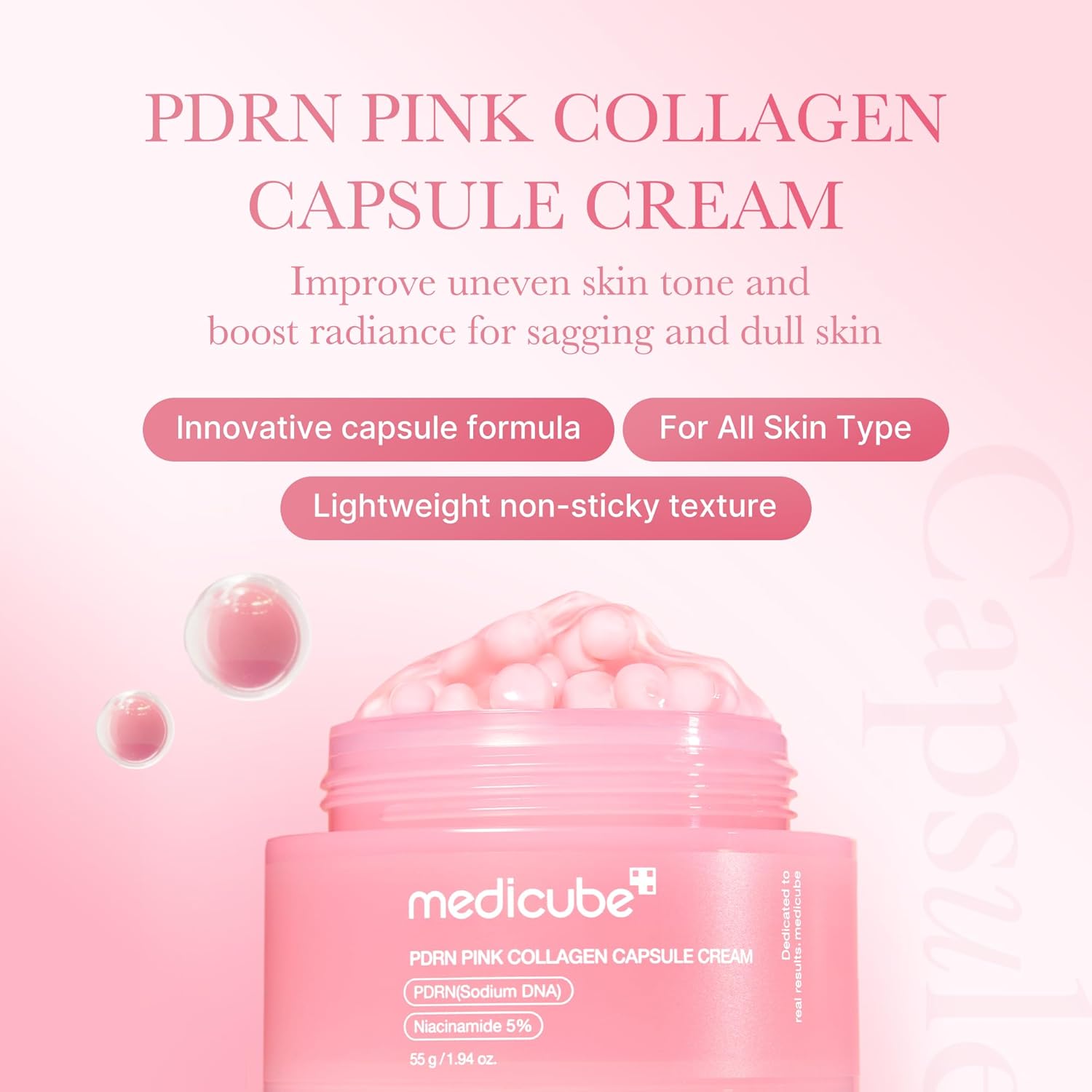 medicube Salmon DNA PDRN Pink Collagen Capsule Cream, Face Moisturizer | Lightweight Moisturizing Cream | PDRN, Niacinamide for Uneven Skin Tone, Glow hydration | Korean Skin Care 1.94 oz - Image 3