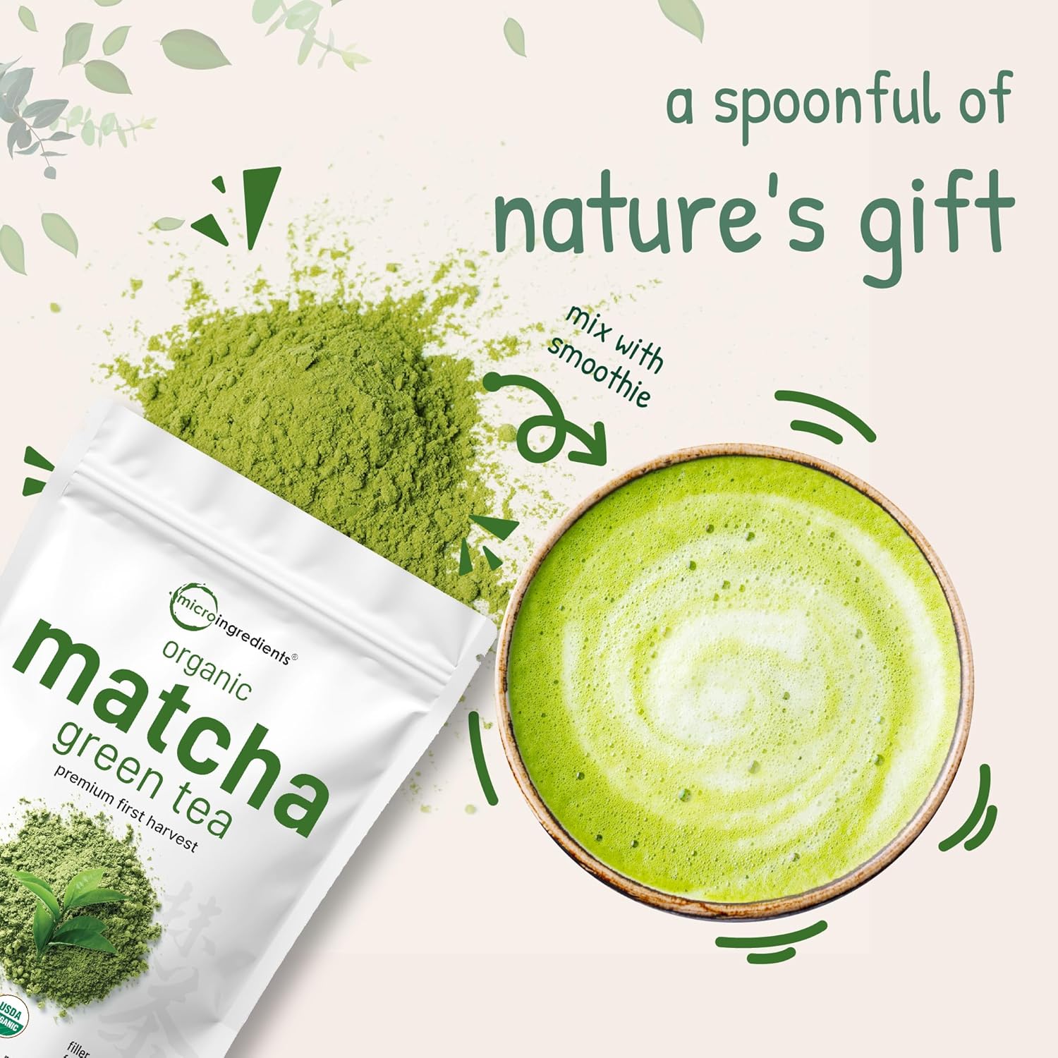 Micro Ingredients Organic Matcha Green Tea Powder, 1lb | Premium First Harvest Japanese for Daily Beverage | 100% Pure Culinary Grade | No Sugar, - Image 5