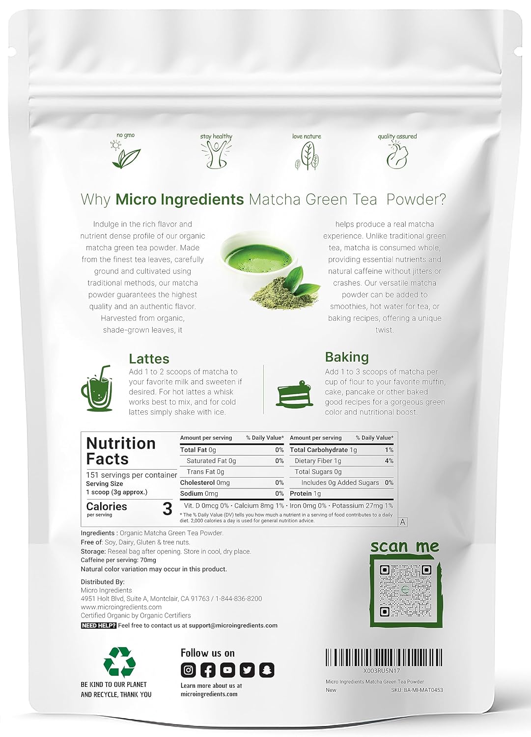 Micro Ingredients Organic Matcha Green Tea Powder, 1lb | Premium First Harvest Japanese for Daily Beverage | 100% Pure Culinary Grade | No Sugar, - Image 4