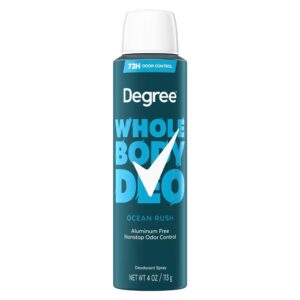 Degree Whole Body Aluminum Free Deodorant Spray for Men 72H Odor Protection - Ocean Rush - 4oz