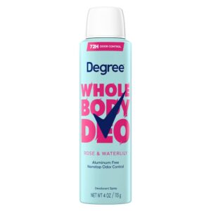 Degree Whole Body Aluminum Free Deodorant Spray for Women 72H Odor Protection - Rose & Waterlily - 4oz