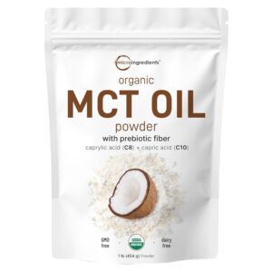 Micro Ingredients Organic MCT Oil Powder with Prebiotic Fiber,1 Pound(16 Ounce), Fast Fuel for Body and Brain,Vegan