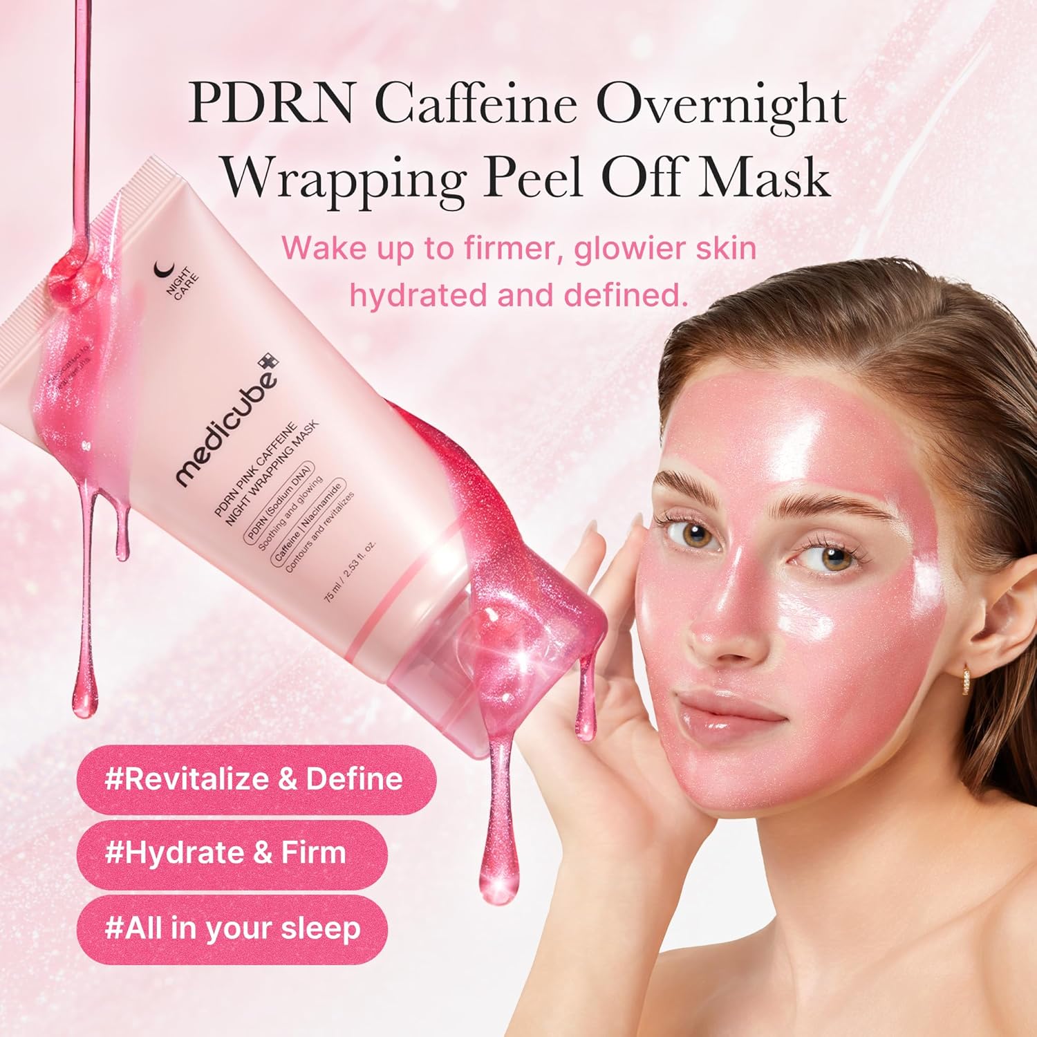 medicube PDRN Caffeine Overnight Wrapping Peel Off Facial Mask | Firming, Depuffing & Hydration | Salmon DNA + Caffeine + Collagen For Refined, Glass Skin & Face Contour Support | - Image 4