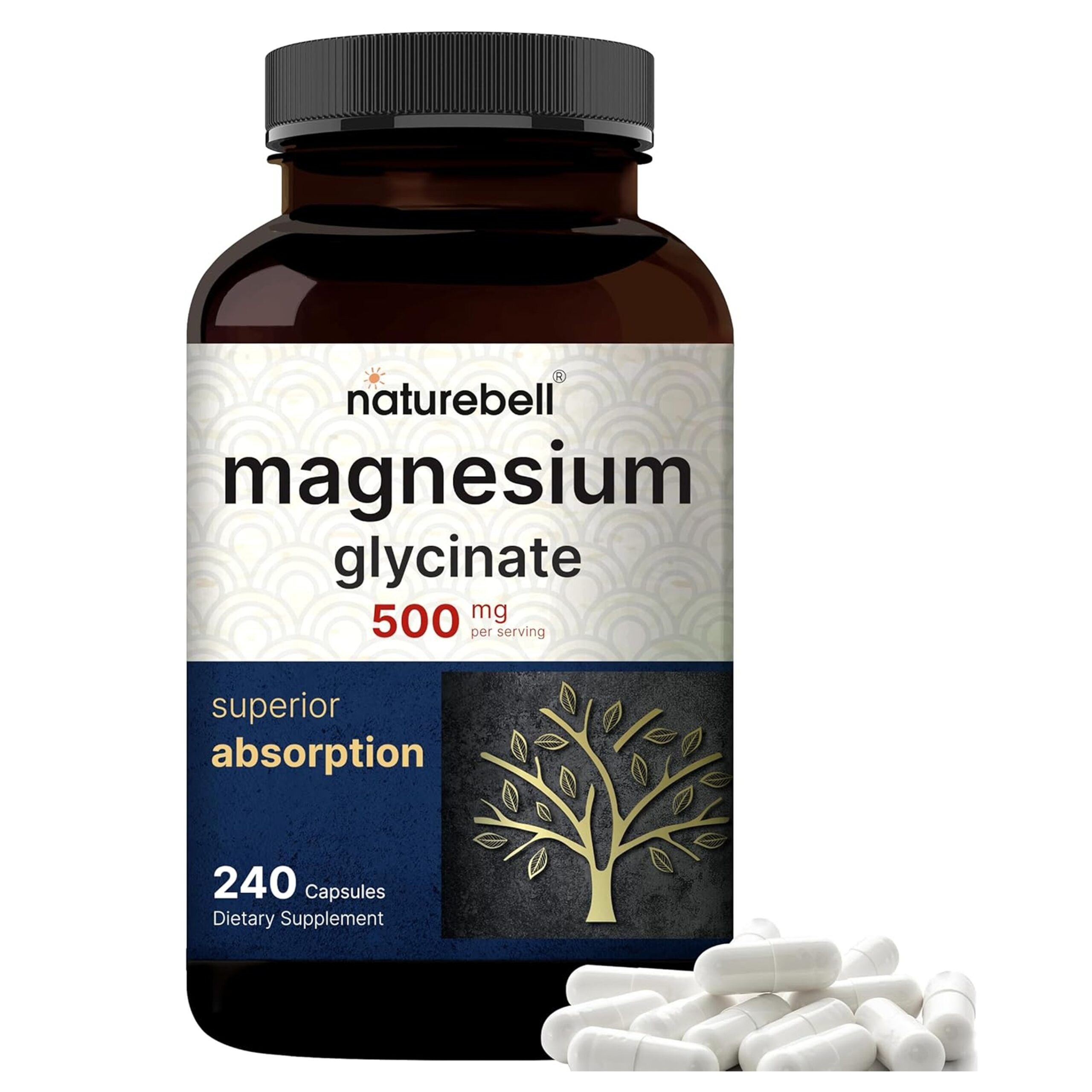 NatureBell Magnesium Glycinate Capsules 500mg | 240 Count |
