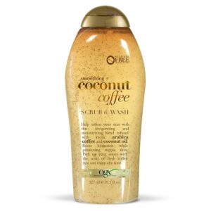 OGX Smoothing + Coconut Coffee Exfoliating Body Scrub with Arabica Coffee & Coconut Oil, Moisturizing Body Wash for Dry Skin, 19.5 Fl Oz