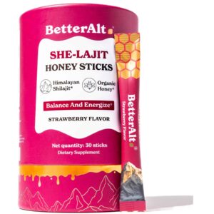 BetterAlt SHE-Lajit Strawberry Honeysticks|Shilajit for Women with Shatavari & Saffron for hormonal Balance & Energy Boost|Tasty Shilajit Honeysticks with Goodness of Pure Himalayan Shilajit|30 Sticks2