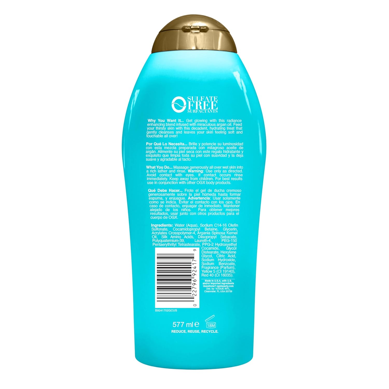 OGX Radiant Glow + Argan Oil of Morocco Extra Hydrating Body Wash for Dry Skin, Moisturizing Gel Cleanser for Silky Soft Skin, 19.5 fl oz - Image 7