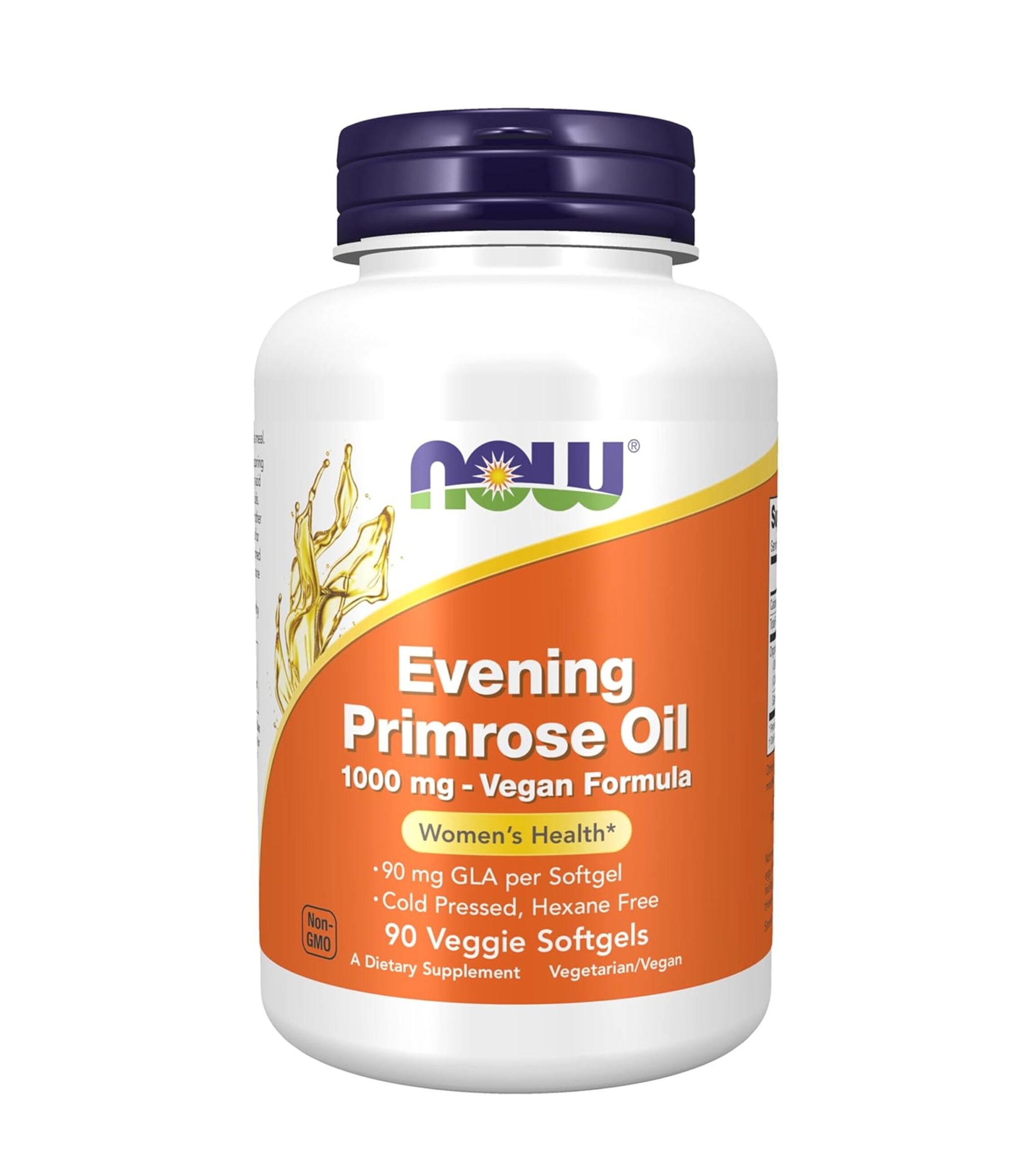 NOW Foods Supplements, Evening Primrose Oil 1000 mg, Cold Pressed, Hexane Free, VEGAN Formula, 90 Veg Softgels