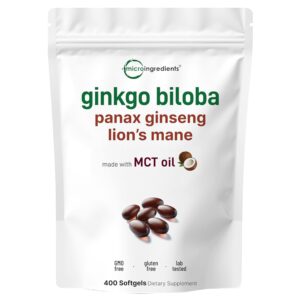 Micro Ingredients ﻿﻿Ginkgo Biloba & Ginseng 5,600mg Equivalent, 400 Softgels | 6 Month Supply | Triple Strength Ginko Biloba & Lions Mane Memory Supplement for Brain, Mood & Cognitive Health
