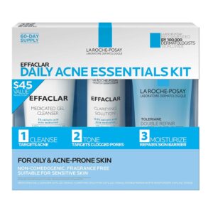 La Roche Posay Effaclar Daily Acne Essentials Kit, Acne Treatment System, Salicylic Acid Acne Cleanser, Pore Refining Toner, & Matte Face Moisturizer for Oily Skin & Combination Skin, Oil-Free, 2 Month Supply