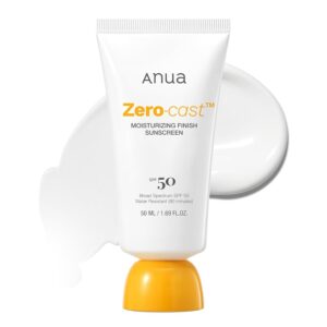 Anua Zero-Cast Moisturizing Finish Sunscreen,SPF 50, Glow Natural Sunscreen,No White cast, Hyaluronic Acid, Niacinamide sun block for face,Oil-Free, Oxybenzone free, Travel Essential (50ml/1.69fl.oz)