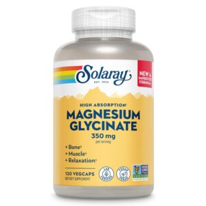 SOLARAY Magnesium Glycinate Capsules, Chelated Magnesium Bisglycinate w/BioPerine, Higher Absorption Magnesium Supplement -120 VegCaps