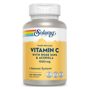 SOLARAY Vitamin C 1000 mg - High-Potency, All-Day Immunity, Blood Vessel Health and Collagen Synthesis Support - Vegan, Timed Release, 60-Day Guarantee - 100 Servings, 100 Vitamin C Capsules