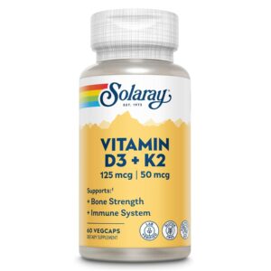 SOLARAY Vitamin D3 K2 - Bone Health and Immune Support Supplement - with 5000 IU Vitamin D as VIT D3 and 50 mcg Vitamin K2 as Menoquinone MK7, Made Without Soy,60 VegCaps