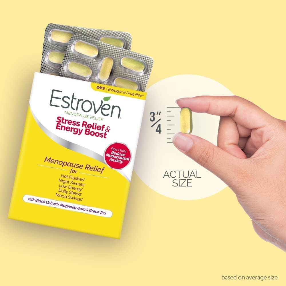 Estroven Stress Relief & Energy Boost for Menopause Relief - 28 Ct. - Clinically Proven Ingredients Provide Stress & Energy Support + Night Sweats & Hot Flash Relief - Drug-Free and Gluten-Free - Image 4