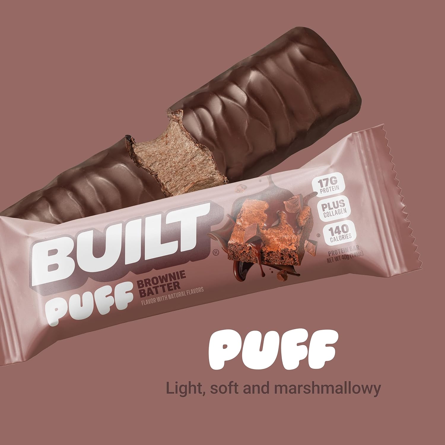 Built Bar, Puff Protein Bars, Brownie Batter Puff, 17g Protein Snacks, On-The-Go Bars, Only 140 Calories, 6g Sugar, Collagen, Gluten Free