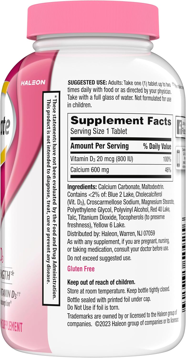 Caltrate 600 Plus D3 Calcium and Vitamin D Supplement Tablets, Bone Health Supplements for Adults - 200 Count - Image 9