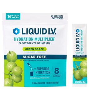 Liquid IV Hydration Multiplier® Sugar-Free - Green Grape | Electrolyte Powder Drink Mix | 14 Servings