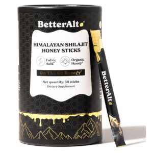 Better Alt Pure Himalayan Shilajit Sticks with Organic Honey, Saffron | Easy to Consume Shilajit| 30 Sticks for Energy Boost & Immune Support, 85+ Trace Minerals, 75%+ Fulvic Acid