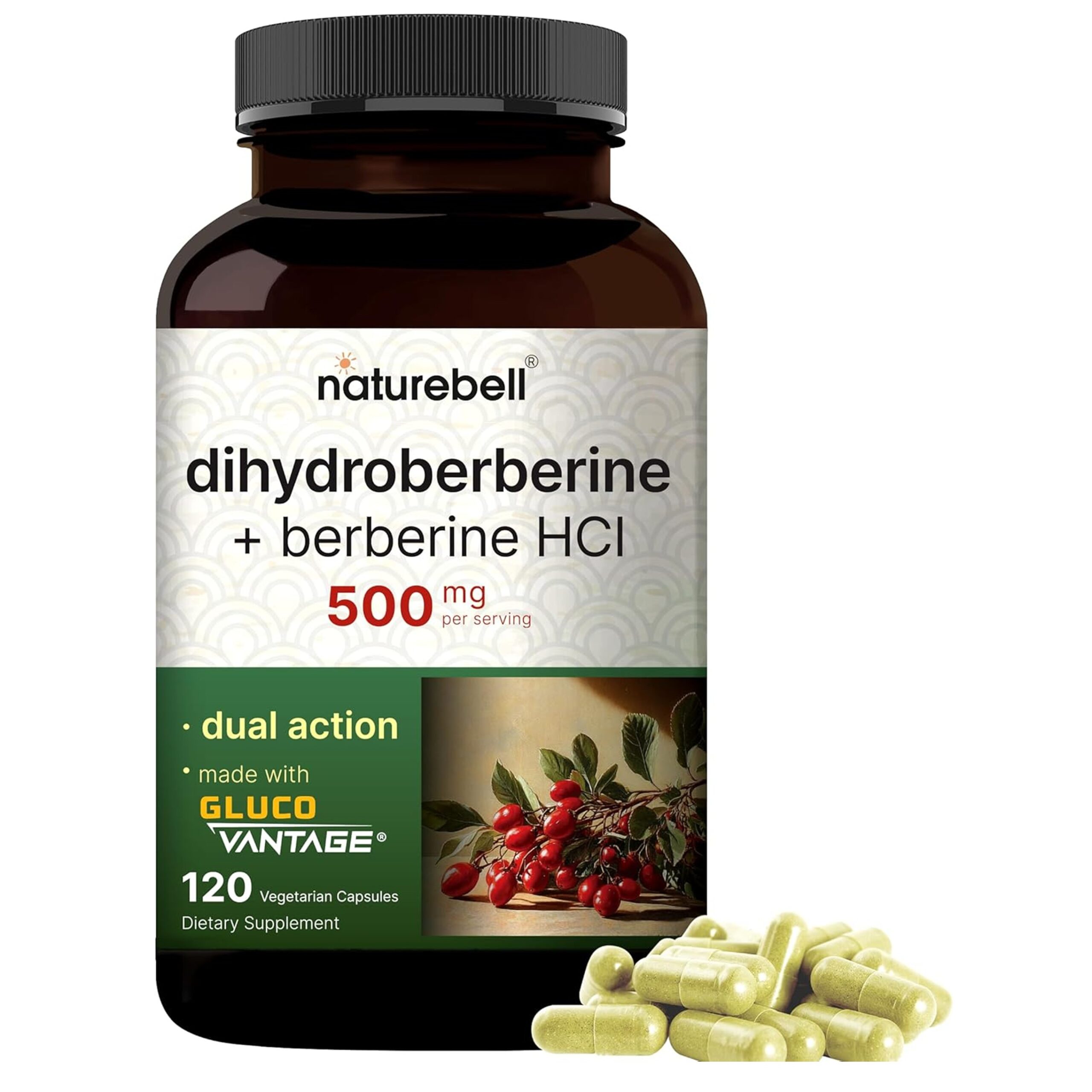 NatureBell Dihydroberberine with Berberine HCl 500mg, 120 Veggie Capsules | 5X Better Absorbed with GlucoVantage | Supports Balanced Sugar Levels & Heart Health | Vegan, Non-GMO