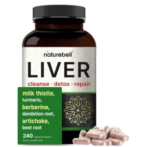 Nature Bell Liver Cleanse Detox & Repair, 240 Veggie Capsules | Milk Thistle with Turmeric, Dandelion Root, Artichoke, Black Currant Oil & More in 15-in-1 Herbal Formula |