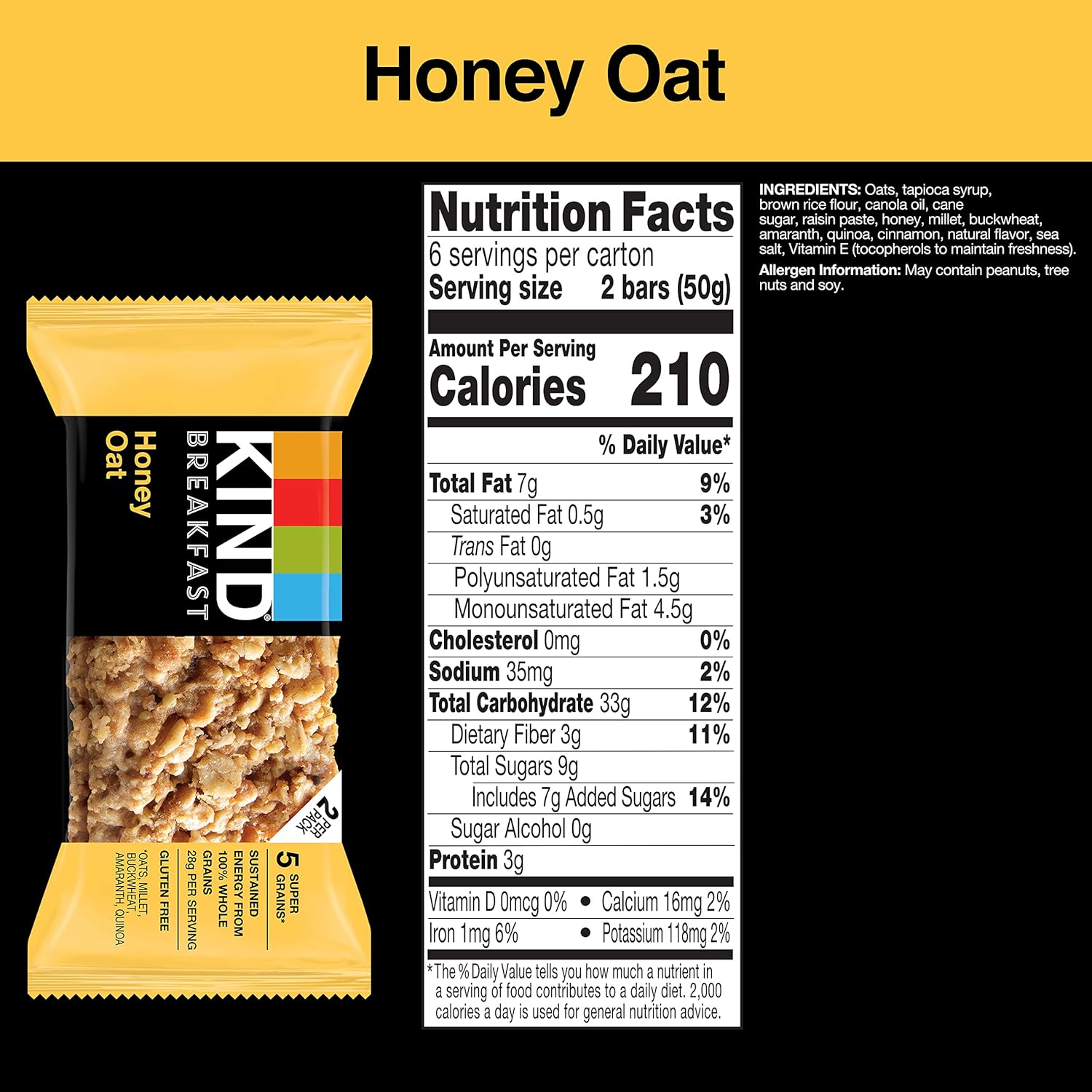 KIND Breakfast Bars, Honey Oat, Healthy Snacks, Gluten Free, 100% Whole Grains, 3g Protein, 6 Count - Image 3