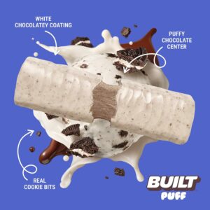 Built Bar, Puff Protein Bars, Cookies 'N Cream Puff, 17g Protein Snacks, On-The-Go Bars, Only 140 Calories, 7g Sugar, Collagen, Not Gluten Free