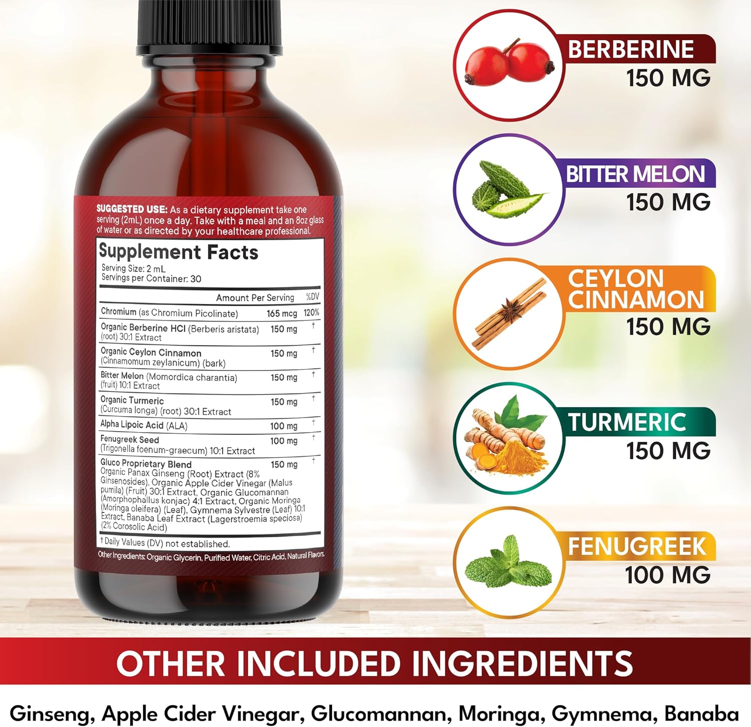 New Age Berberine with Ceylon Cinnamon Supplement Liquid Drops + Bitter Melon Extract, Glucomannan, Gymnema, Chromium, Turmeric, Panax Ginseng, Moringa- 2 OZ - Image 4
