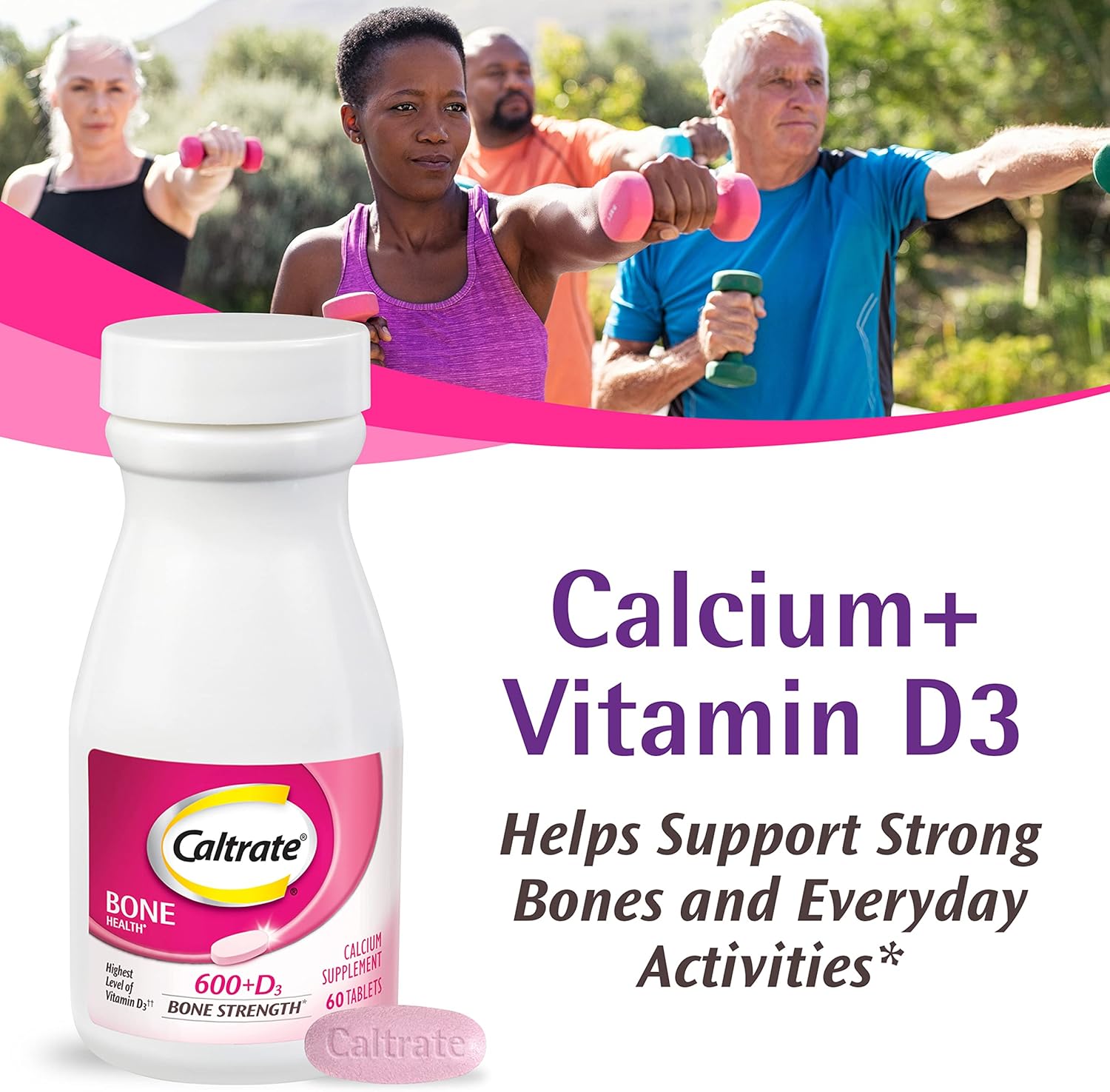 Caltrate 600 Plus D3 Calcium and Vitamin D Supplement Tablets, Bone Health Supplements for Adults - 200 Count - Image 3
