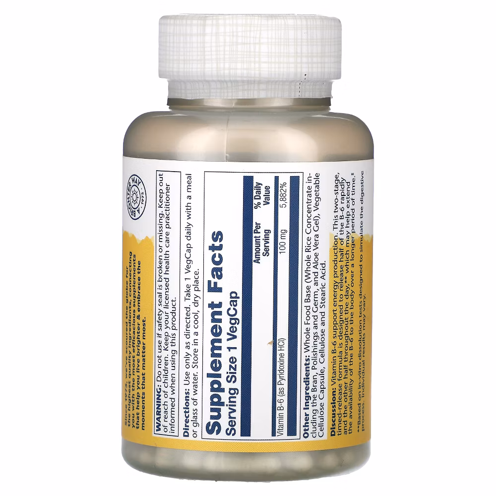 Solaray Vitamin B-6, 100 mg, 120 VegCaps - Image 3