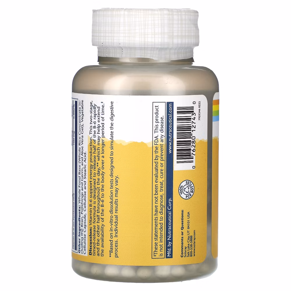 Solaray Vitamin B-6, 100 mg, 120 VegCaps - Image 4