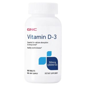GNC Vitamin D3 50mcg Supplement, 2000 IU, Supports Teeth and Bone Health,180 Servings