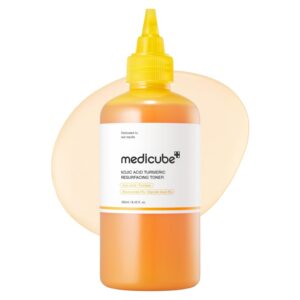 medicube Kojic Acid Turmeric Smoothing Toner for Face & Body | Lightweight Toner for Balancing Uneven Skin Tone & Texture | Niacinamide, Glycolic Acid for Clear Glass Skin | 8.45 fl.oz