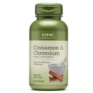 GNC Herbal Plus Cinnamon & Chromium Supplement, Vegetarian, Supports Glucose Utilization, 30 Servings