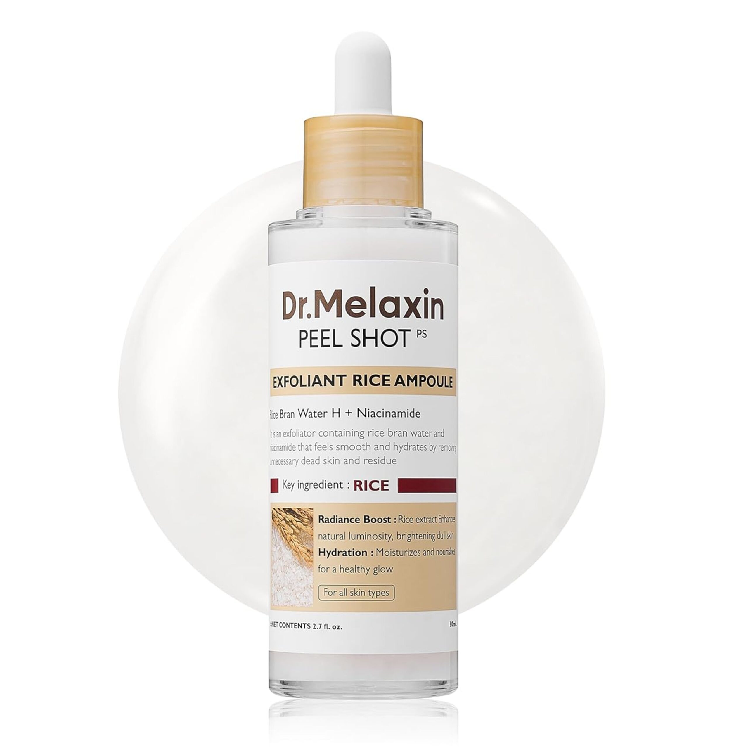 Dr Melaxin Peel Shot Glow White Rice Peeling Ampoule, Soft Exfoliating Face and Body Scrub Dead Skin Cells Remover for All Skin Types 80ml