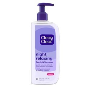 Clean & Clear Night Relaxing Deep Cleaning Oil-Free Night Face Wash, Foaming Facial Cleanser with Hyaluronic Acid & Sea Kelp Extract Gently Removes Oil & Pore Clogging Impurities, 8 fl. oz,