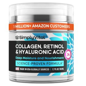 SimplyVital Collagen, Retinol & Hyaluronic Acid Cream - Anti-Aging Face Moisturizer for Face, Firming Skin Care Neck & Décolleté - Made in USA, Daily Moisturizer Face Cream Day & Night - 1.7 fl.oz.