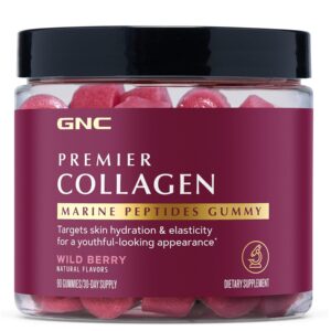 GNC Premier Collagen Marine Peptides Gummy - Wild Berry, for Skin Hydration and Elasticity, Natural Flavors, 90 Gummies, 30 Servings
