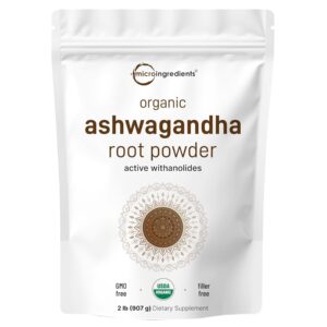 Micro Ingredients Organic Ashwagandha Root Powder | 2 Pound, No Filler, No Additives, Highly Purified | Active Withanolides, Adaptogenic Ayurvedic Herbal Supplements, No GMO, Gluten Free, India Origin