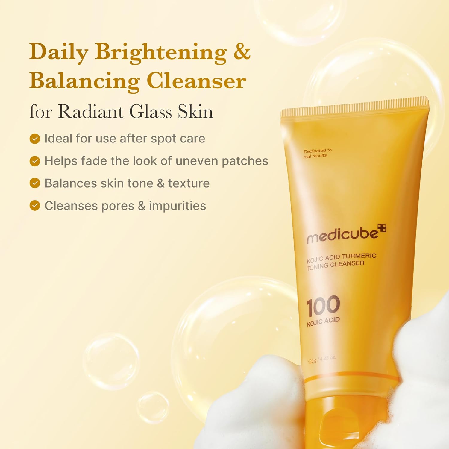 medicube Kojic Acid Turmeric Toning Cleanser | Daily Facial Cleanser for Brightening, Balancing Skin Tone & Texture | Fade Appearance of Uneven Patches & Ideal for Use After Spot Care | Korean Skincare - Image 3